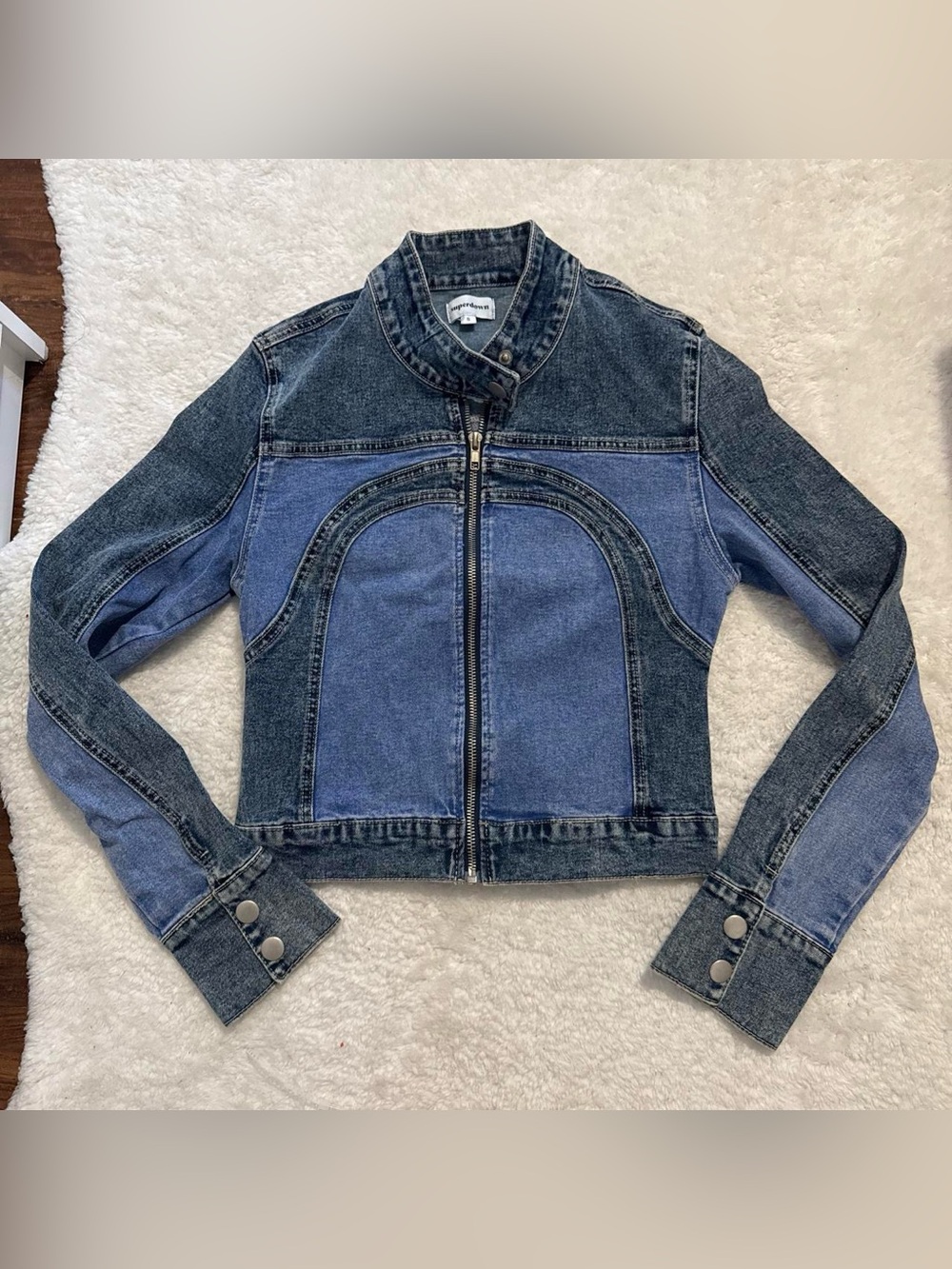 Superdown Denim Colorblock Zip Front Women's Jacket - Blue
